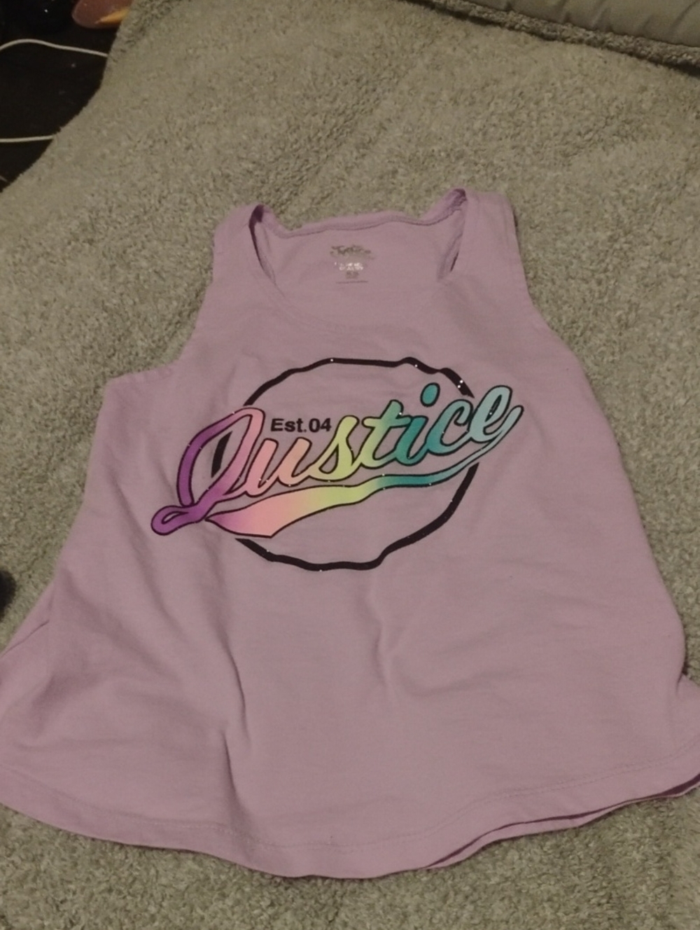 Justice Lavender Tank Top with Pastel Rainbow Logo
